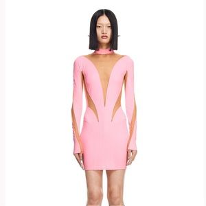 NWT HM H&M X Mugler Mesh-Paneled Mini Dress Bloggers Fav Pink Size XL